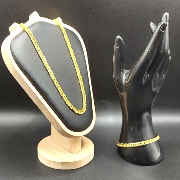 18k Gold Plated Necklace Bracelet Set Double Cuban Anniversary Birthday Gift - Picture 1 of 6